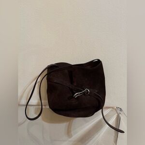 Little Liffner Belted Bucket Bag Dark Brown Suede Silver